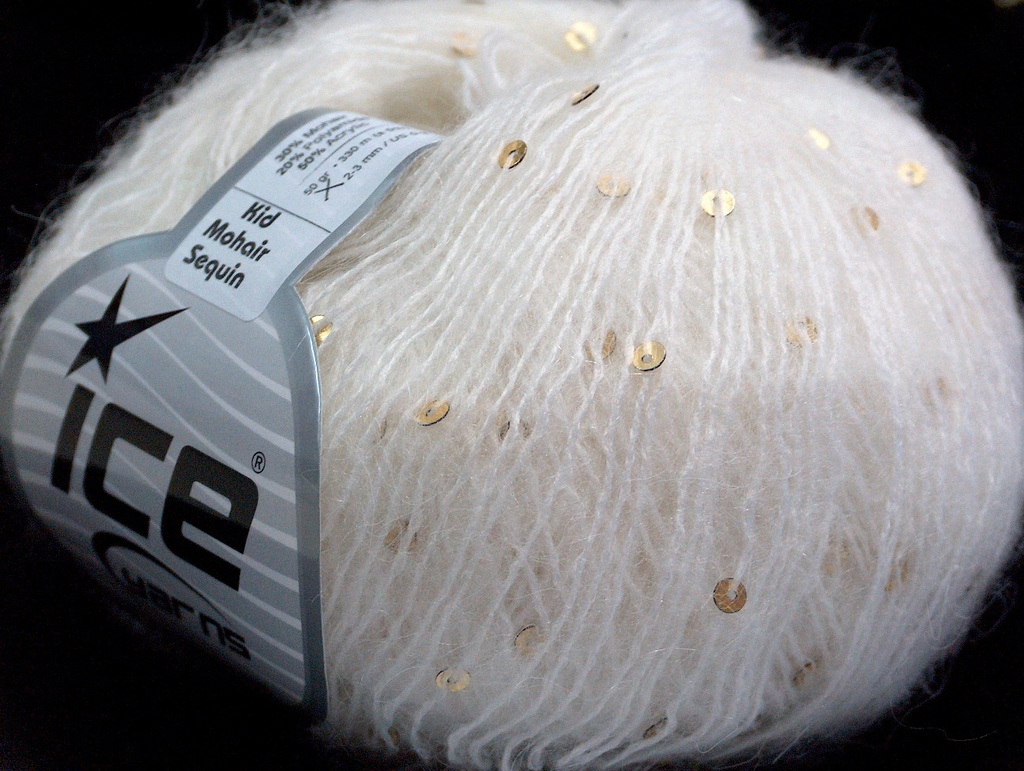[fnt2-11884] Kid Mohair Sequin (White, Gold)